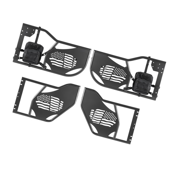 KFFKFF Jeep Tube Doors, 4-Door, Compatible with 2018-2026 Jeep Wrangler JL & 2020-2026 Gladiator JT, Flag Design Off-Road Front & Rear Half Doors with DOT Certified Mirrors and Storage Bag