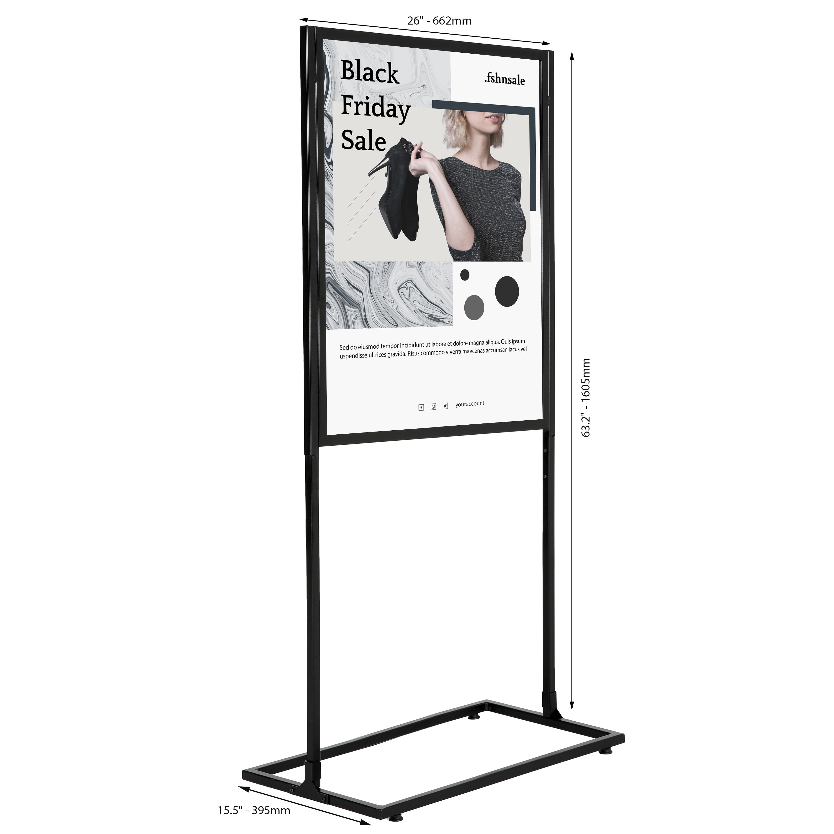 M&T Displays Metal Eco Info Board, Black 24x36 Inches Slide-In