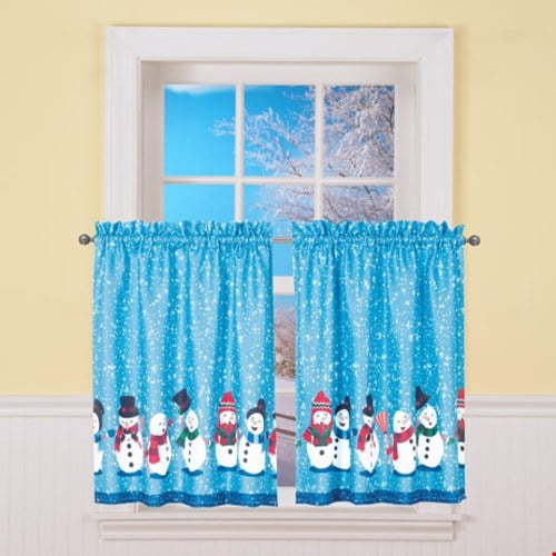 3 pc Curtains Set: 2 Tiers & Valance 58" x 14" SNOWFLAKES ON RED,BH CHRISTMAS 