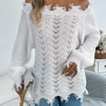 thumbnail image 4 of Yangnuo Trendy Sweaters for Women Women‘s Casual Oversize Loose Hollow Long Sleeve Sheared Off-the-shoulder Pullover Sweater Coat, 4 of 5