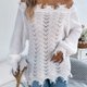 thumbnail image 4 of Suéter de cuello redondo para mujer, informal, holgado, de gran tamaño, con mangas largas, con hombros descubiertos, suéter, abrigo, camisa de poliéster para mujer, 4 of 9