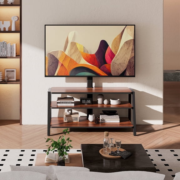 FITUEYES 3-Tiers Flat Panel TV Stand with Mount for TVs up to 70", Height Adjustable Bracket Stand Base