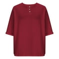 thumbnail image 6 of Itsame Women Linen Short Shirt Sleeved Tops Womens Casual T-Shirt Round Neck Cotton T Shirt Red Size M, 6 of 6