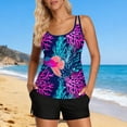 thumbnail image 5 of Xdegoge Swimsuits for Women Scoop Neck Mid Rise Boyshorts Tankini Sets Two Piece Bathing Suits Smooth Tropical Floral Print Tummy Control Modest Summer Vacation, 5 of 7