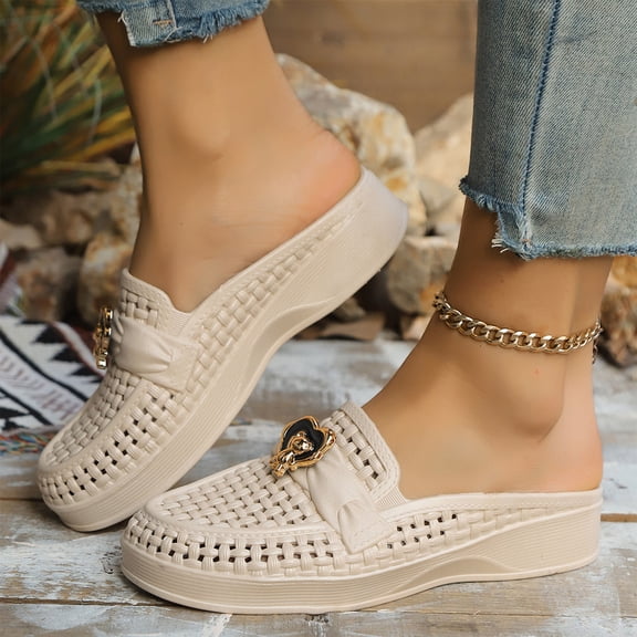 Willtoo Backless Loafers for Women Woven Backless Loafers Slip on Round Toe Mesh Loafer Mules Open Back Slide in Comfortable Breathable Casual Outdoor Walking Shoes Trendy Summer Beach