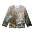 thumbnail image 5 of Xixirimido Cat Butterfly Daisy Floral Pattern Girls Casual Tunic Tops Tie-hem Long Sleeve Loose Soft Blouse T-Shirt Cute Graphic Girls Shirts, Size 5-6, 5 of 7