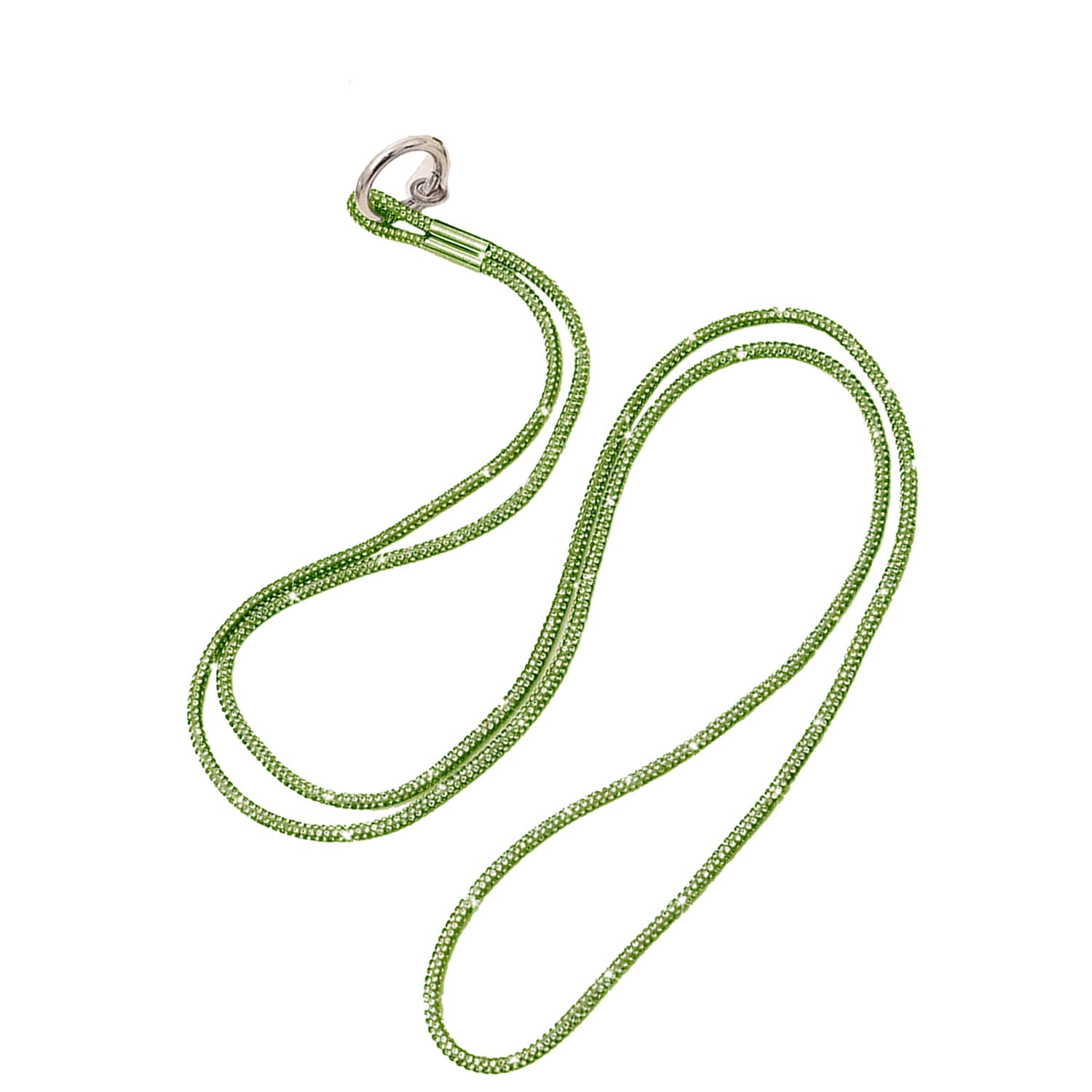 Rhinestone Neck Lanyard with Key Ring Attachment - Green