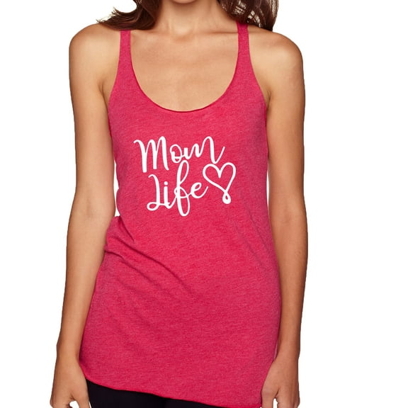 Mom Life Best Mom Mother's Day Gift Blessed Family Kids | Womens Mother's Day Premium Tri-Blend Racerback Tank Top, Shocking Pink, Small