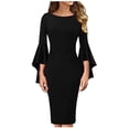 thumbnail image 1 of QIPOPIQ Robe Moulante Crayon pour Femme Tenue de Bureau Modeste pour le Travail Mini-Robe Manches Longues Évasées Formelle Invitée de Mariage Cocktail Robes de Fête Été Liquidation, 1 of 5