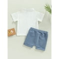 thumbnail image 4 of Little Kids Toddler Baby Boy Summer Outfits Short Sleeve Button Down Shirt Shorts Set 2 Piece Casual Clothes (White Blue, 2-3 Years), 4 of 9