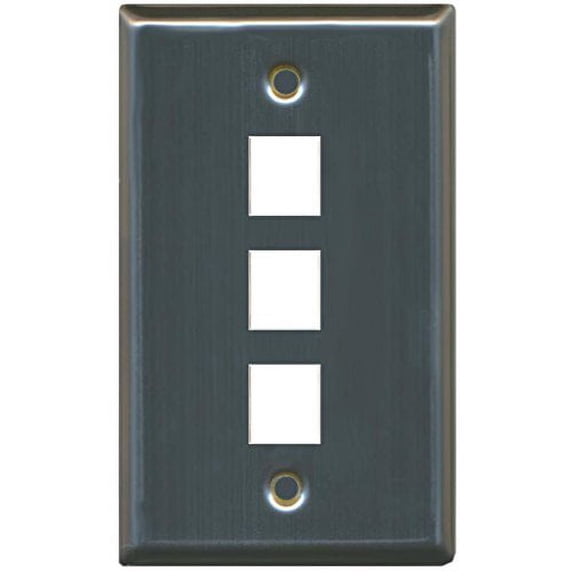 RiteAV Blank Wall Plate for Keystone Jacks - Stainless Steel 1 Gang 3 Port