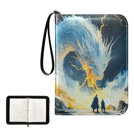 Game Card Storage Bag Collectible Trading Card Albums The 4-Pocket Card Binder With 50-Page Sleeve Can Hold 400 Game Cards White Lightning Dragon