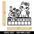 thumbnail image 2 of Weekly Habit Tracker Cat and Flowers Monday Start Self-Inking Rubber Stamp Ink Stamper - Blue Ink - Small 1 Inch, 2 of 7