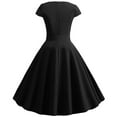 thumbnail image 4 of Black Womens Dresses Vintage V Neck Short Sleeve Solid Color Casual Dress Cocktail Evening Dresses for Women 2024, 4 of 5