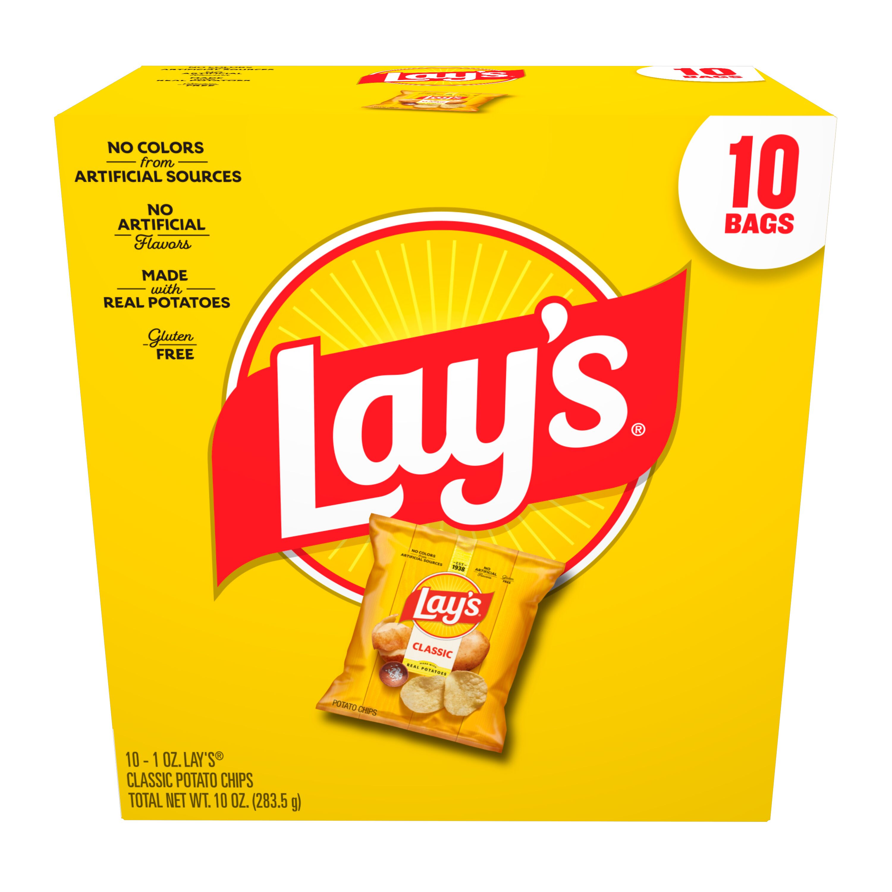Lay's Classic Potato Snack Chips, 1 oz Bags, 10 Count Multipack