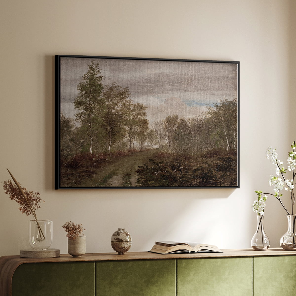 Vintage Landscape-CCCXV By Wexford Home Framed in Black Wood Gallery Wrapped Canvas 17 in. x 25 in.