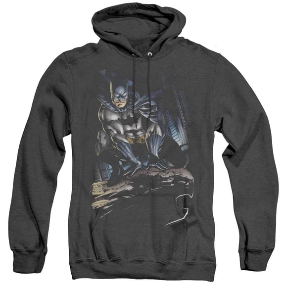 Batman Perched Adult Heather Hoodie Sweatshirt Black