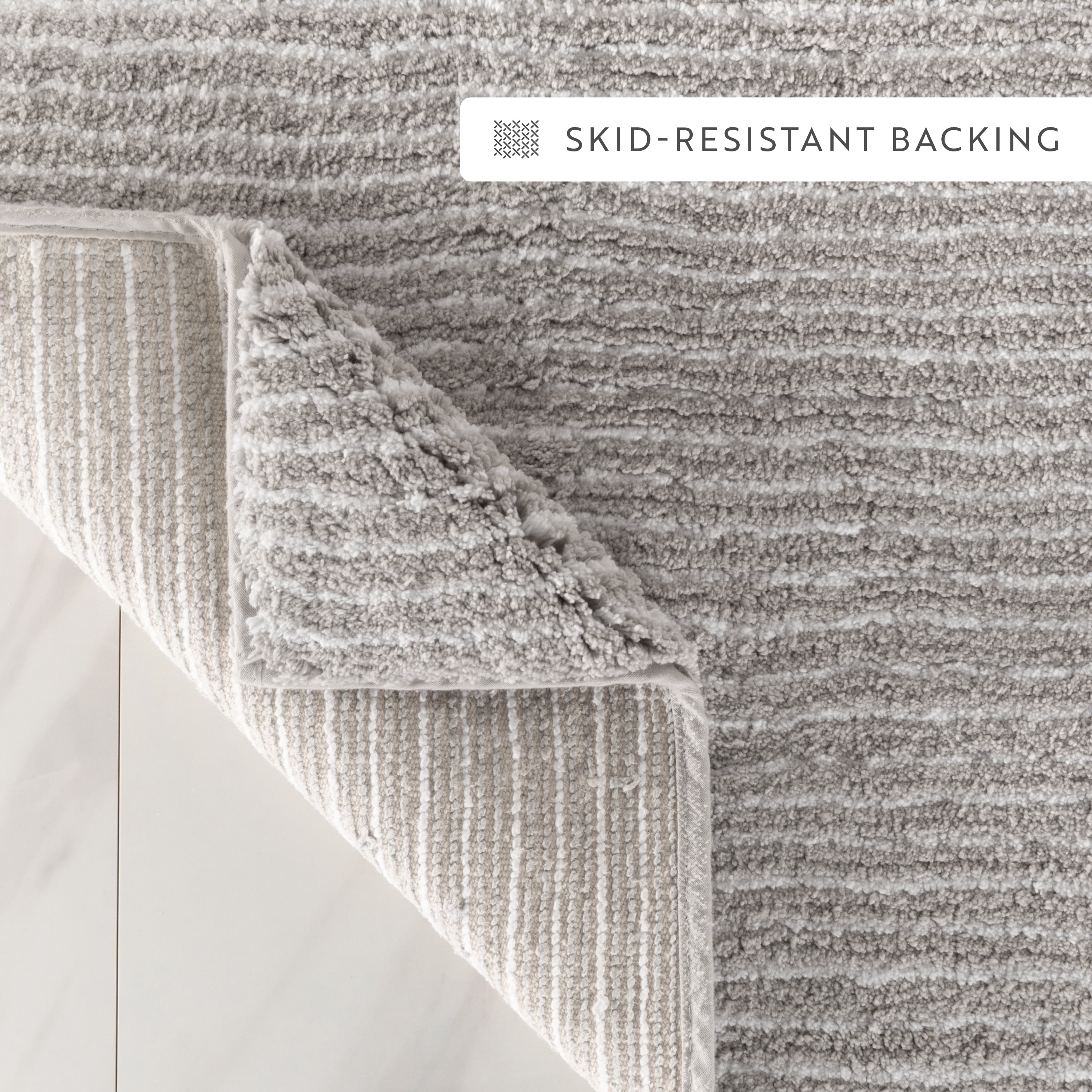 100% Cotton Pinstripe Patterned Bath Mat by Comfort Canopy, Light Gray, 24" x 17"