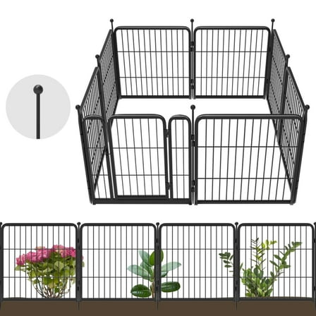 FXW Metal Garden Fence with Gate - 16ft x 24 inch High Durable Outdoor Wire Mesh Fencing for Yard, Lawn and Patio Borders, Easy No-Dig Installation for Flower Bed Protection