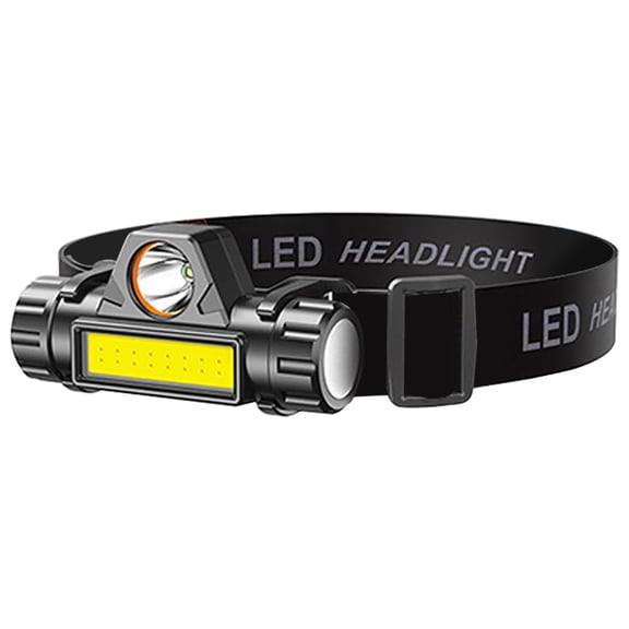 Rechargeable LED Headlamp with 18650 Battery, USB Fast Charging Headlight, XPE COB Dual Light 90° Adjustable Beam for Outdoor Camping Work, 300M Range