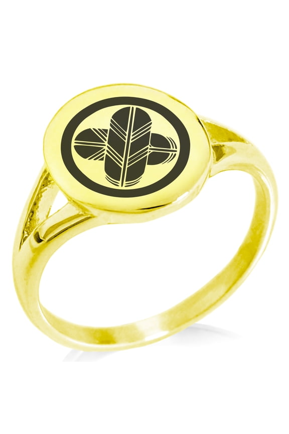 Stainless Steel Asano Samurai Crest Minimalist Oval Top Polished Statement Signet Ring