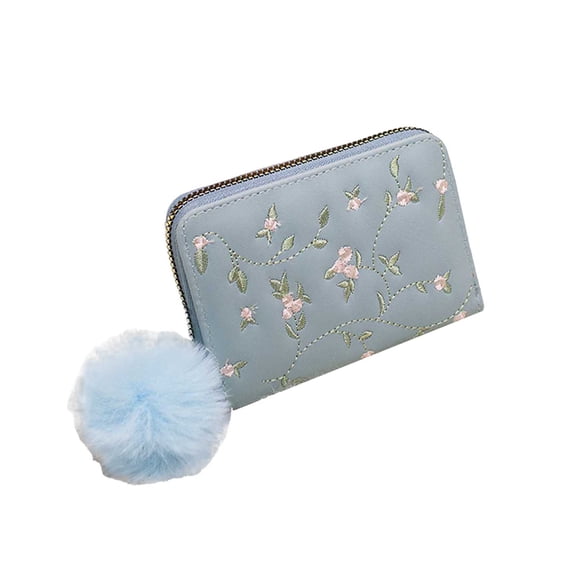 Kcolen Women's Fashion Embroidery Design Slim Compact Wallet Handbag Clutch Card Holder Purse for Daily Use