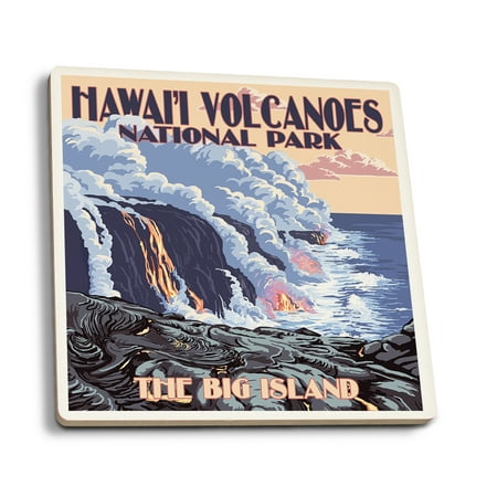 

The Big Island Hawaii Lava Flow Scene (Absorbent Ceramic Coasters Set of 4 Matching Images Cork Back Kitchen Table Decor)