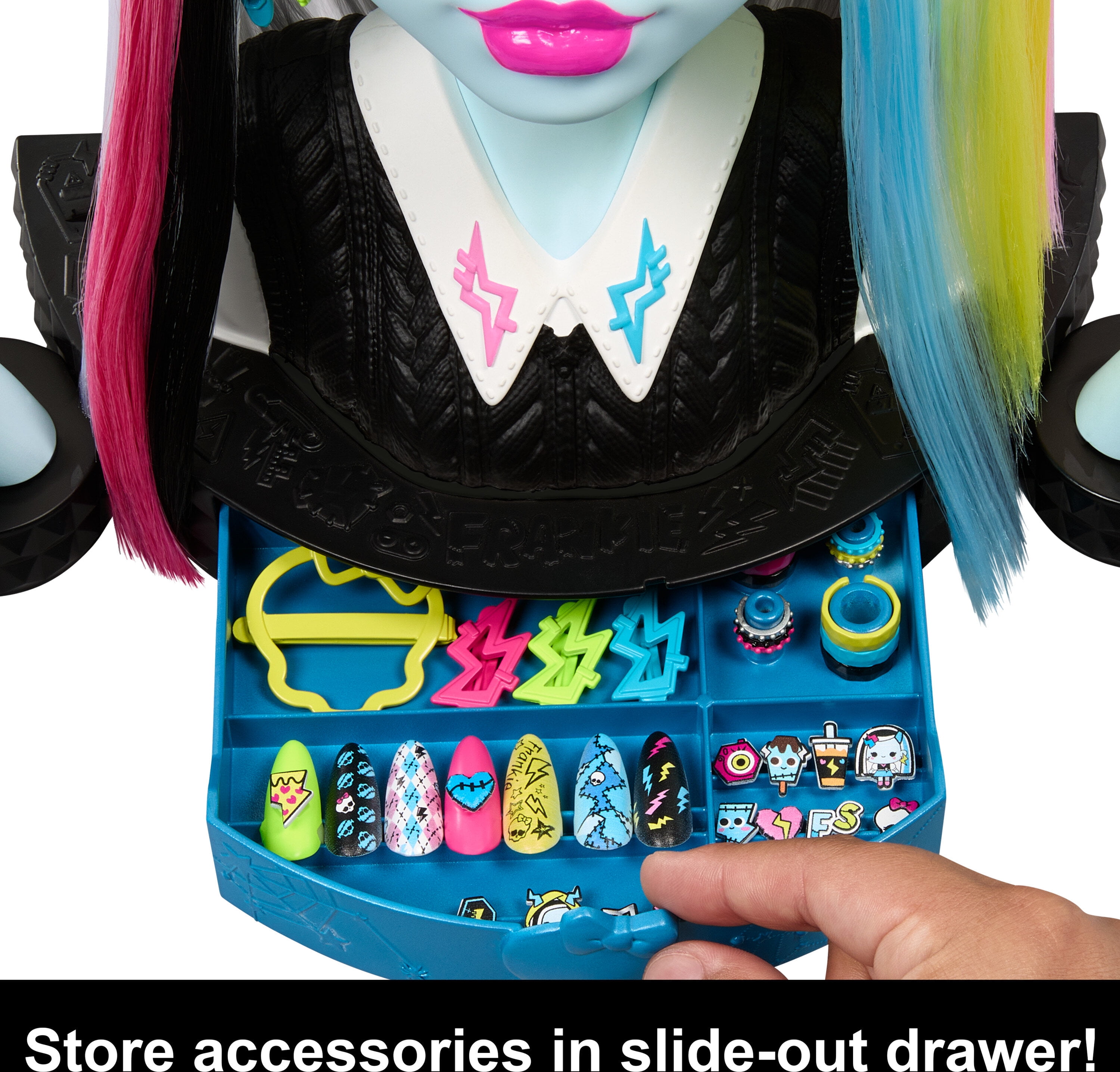 Monster High Frankie Stein Doll Head for Hair Styling with 65+ Nail, Hair and Face Accessories  (图4)