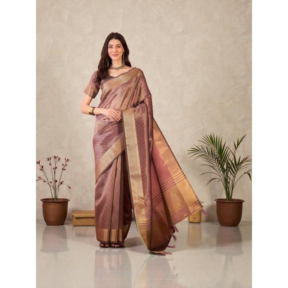 Khadi Organza Saree with Ready Blouse, Cultural Wear for Women