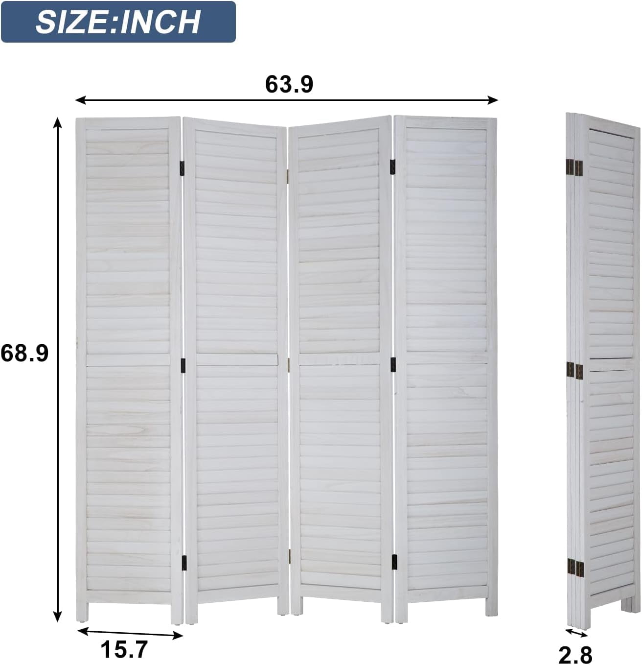 Dkelincs 4 Panel Wood Room Divider 68.9" x 15.7" Folding Privacy Screen Wall Divider for Home Office Bedroom,
