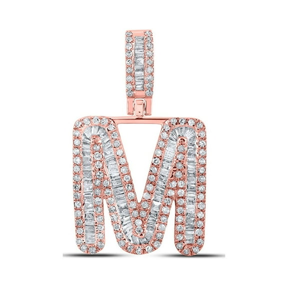 10kt Rose Gold Mens Baguette Diamond M Initial Letter Pendant 3/4 Cttw