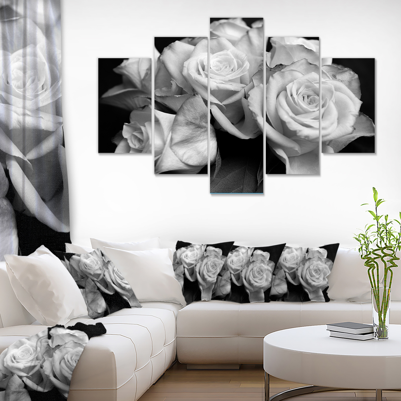 Designart 'Bunch of Roses Black and White ' Large Floral Art Canvas Print
