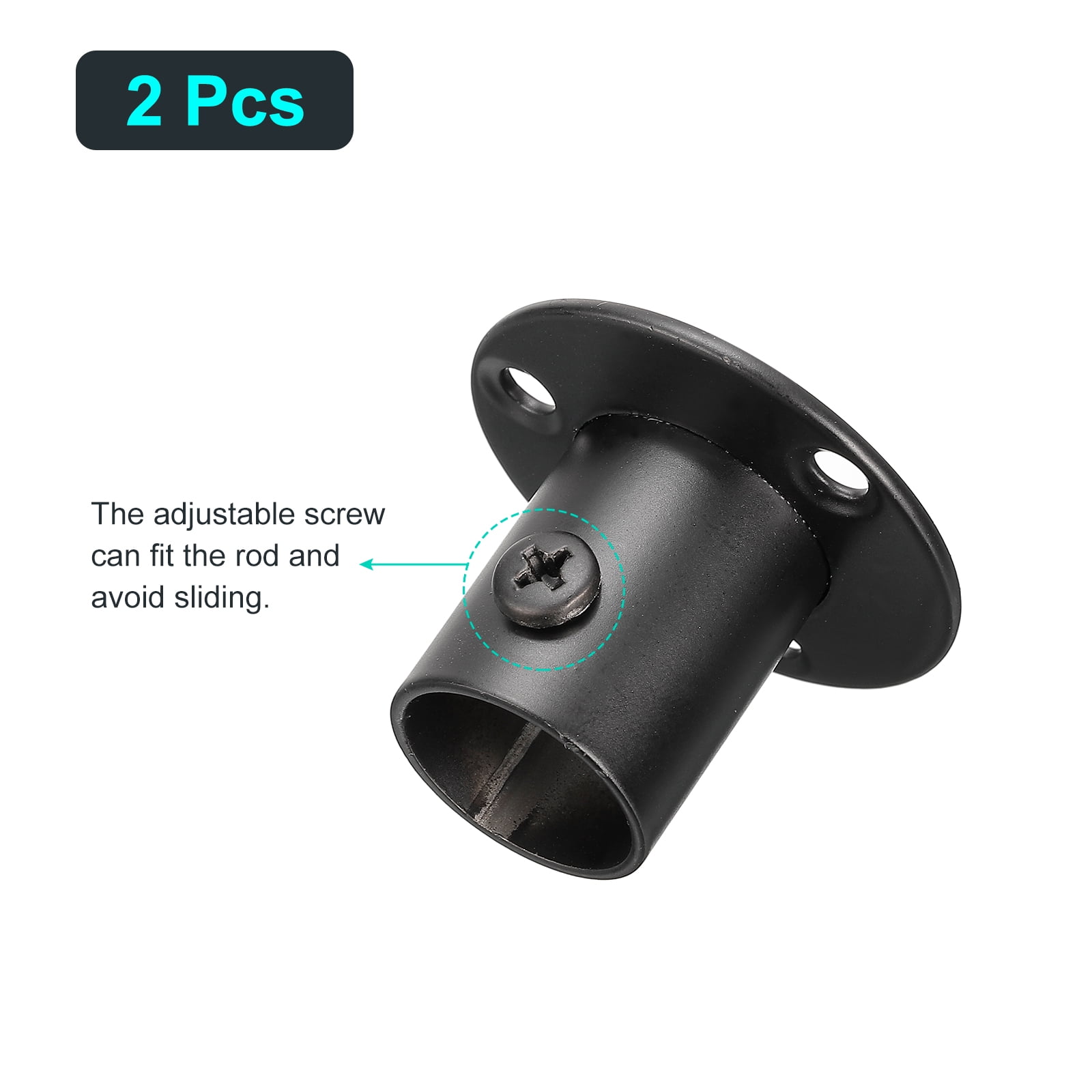 Unique Bargains Pole Sockets Flange Rod Holder Bracket Support Black 0.77" 2Pcs