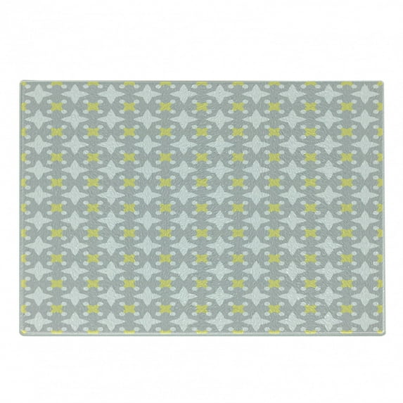 Grey and Yellow Cutting Board, Retro Geometric Vintage Design Star Shapes with Dots, Decorative Tempered Glass Cutting and Serving Board, Small Size, Pale Yellow Warm Taupe, by Ambesonne