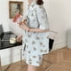 thumbnail image 3 of Pijama de oso a cuadros para mujer, cárdigan de manga corta, ropa de estar por casa, conjunto de dos piezas para estudiantes, primavera y verano, 3 of 4