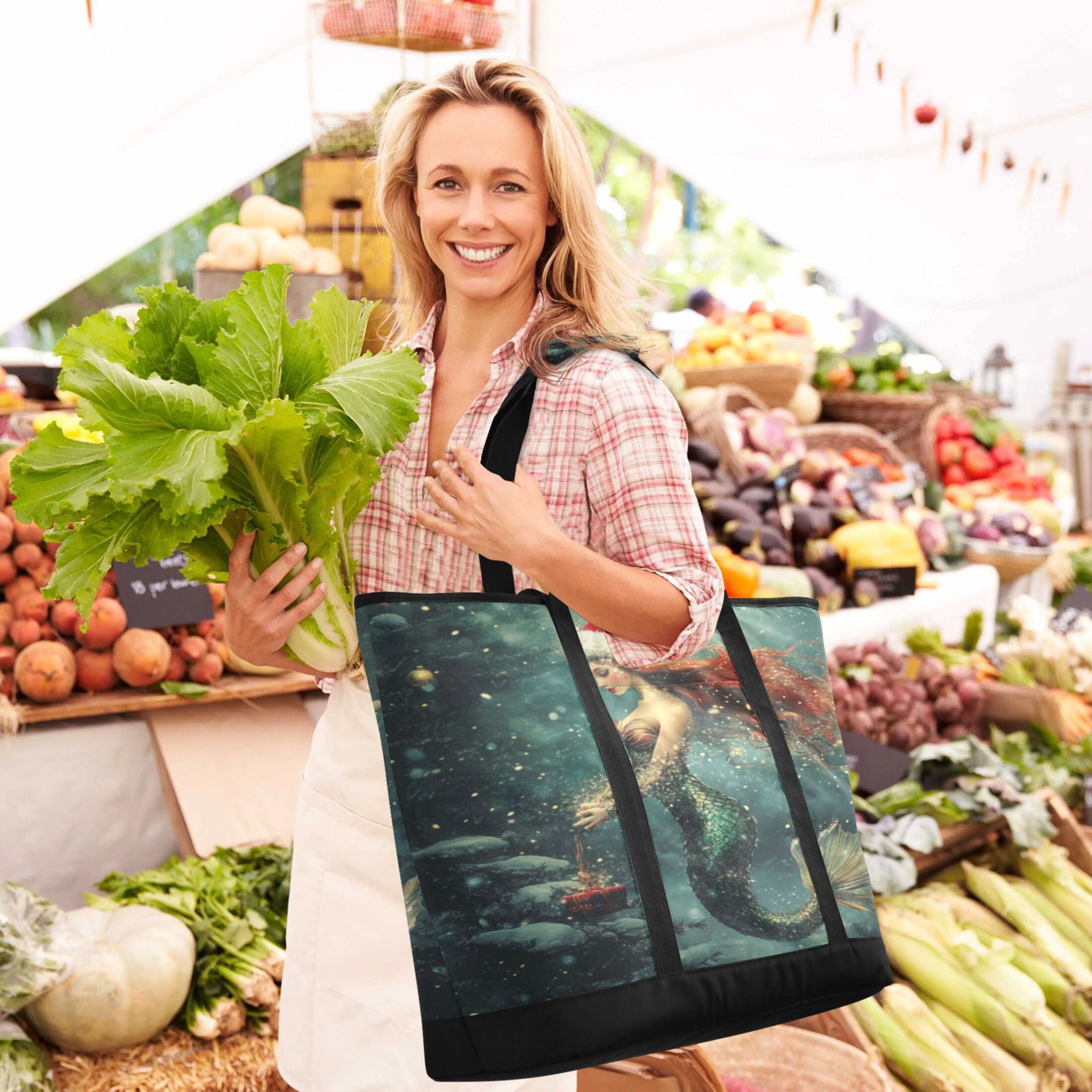 Large Hand-held Ice Pack Picnic Bag Insulation and Refrigeration Suitable for Shopping Picnics and Camping Christmas Lovely Mermaid