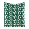 thumbnail image 1 of Floral Soft Flannel Fleece Throw Blanket, White Lotus Flowers on a Plain Backdrop Petals Buds Stem Blossoming, Cozy Plush for Indoor and Outdoor Use, 60" x 80", Forest Green Multicolor, by Ambesonne, 1 of 6