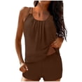 thumbnail image 2 of Tankini de moda para mujer, color sólido con cojín en el pecho y sin soporte de acero, traje de baño holgado con cordón dividido, traje de baño de dos piezas para mujer, trajes de baño tankini para mu, 2 of 7