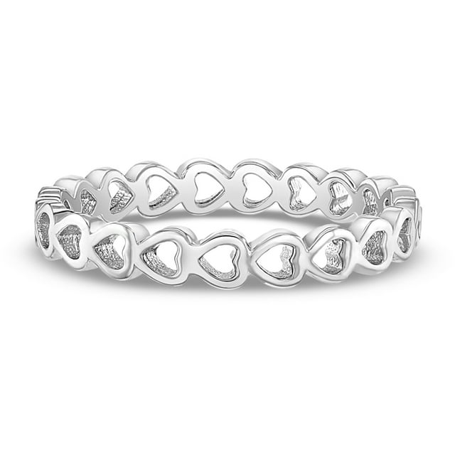 925 Sterling Silver Size 5 Lovely Stacked Open Heart Shape Rings for Young Teens