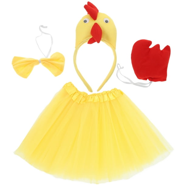 ColoMX Conjunto de diadema de gallo para niños y falda tutú amarilla para disfraz de animal de pollo para decoraciones de fiesta de cumpleaños Disfraces de Halloween y actividades divertidas de juego