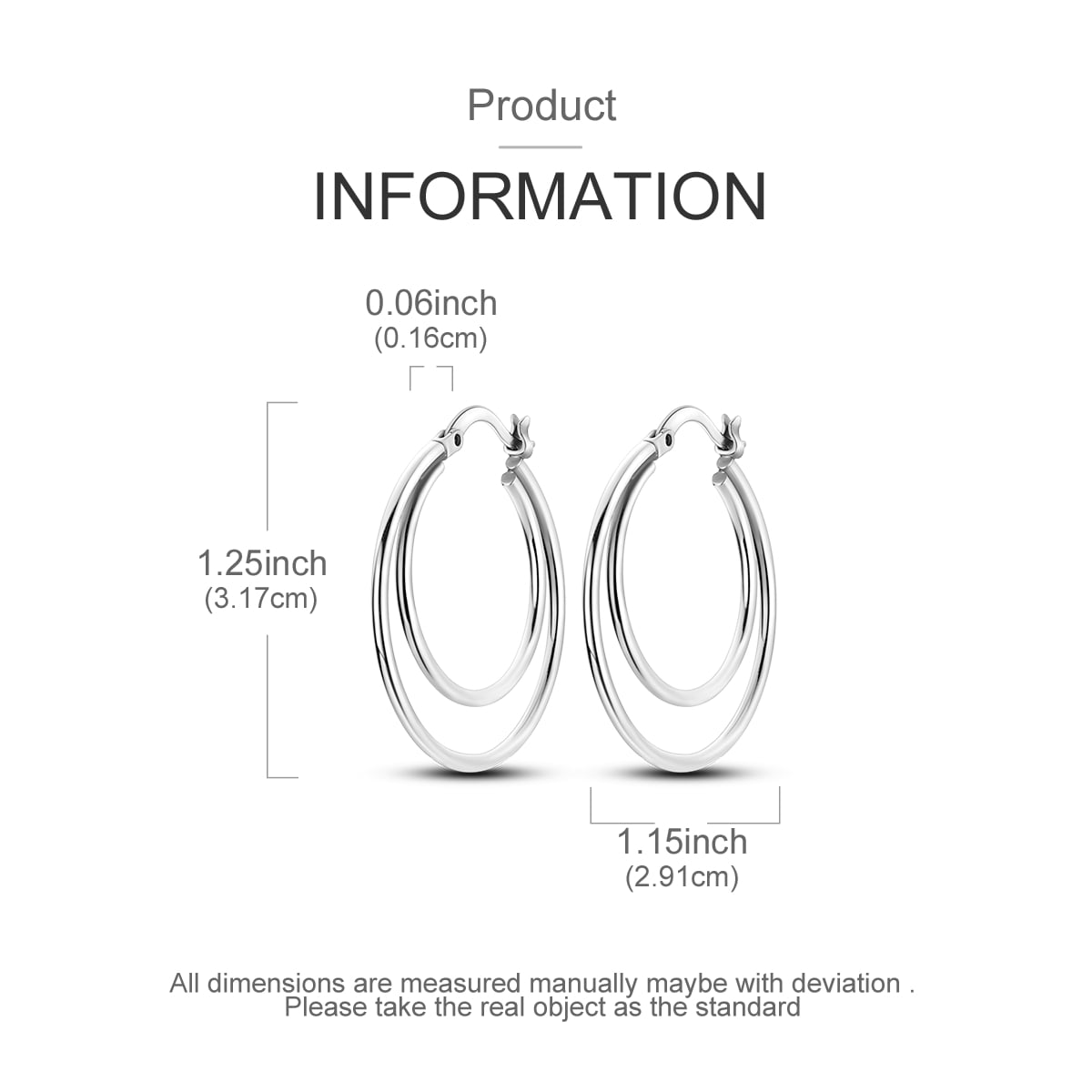 MULA 925 Sterling Silver Large Double Circle Hoop Earrings, European Minimalist Women's Jewelry Birthday Gift for Her