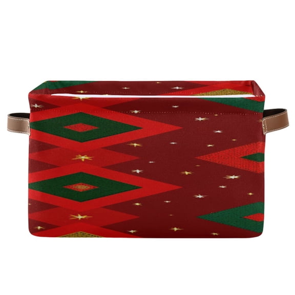 Red Green Square Pattern Christmas Square Storage Bins with Handles Collapsible Containing Box 1 Pack