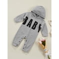 thumbnail image 3 of Liacowi Spring Infant Baby Boys Jumpsuit Long Sleeve Letter Print Hooded Casual Autumn Romper Clothes, 3 of 9