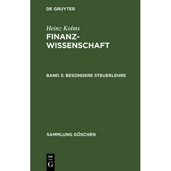 Sammlung Göschen Besondere Steuerlehre, Book 776, (Hardcover)