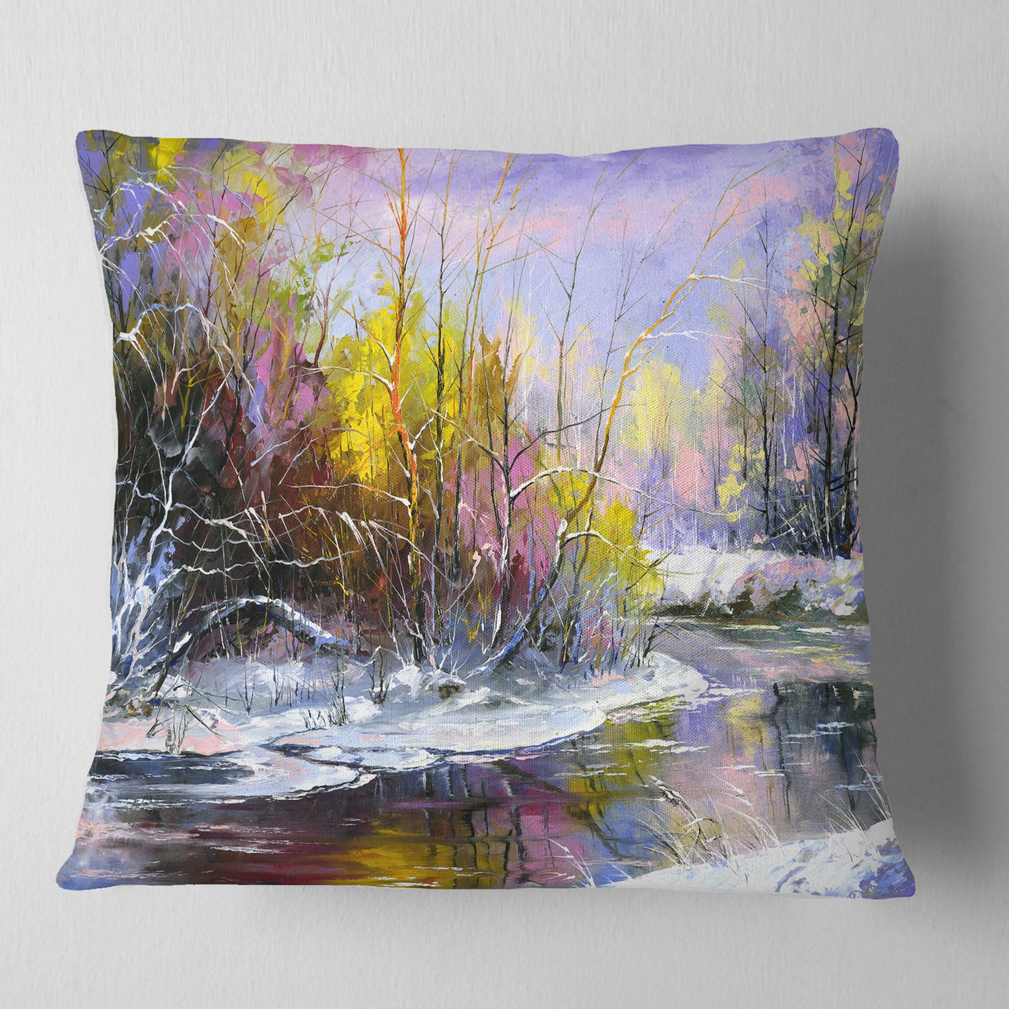 Designart Autumn River - Landscape Printed Throw Pillow - 16x16