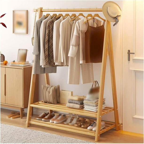 Perchero, armario abierto, estantería para guardar ropa con estante para zapatos y ganchos, ideal para dormitorios, lavaderos, pasillos y salones, 118 x 48 x 144,5 cm (Claro)