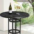 thumbnail image 4 of Nuu Garden Patio Bar Table with Vintage Hollow Tabletop and Umbrella Hole, Cast Aluminum Frame Bar Table Bistro Round Table, 32'' Bar Table for Balcony Backyard Poolside Garden, Black, 4 of 10