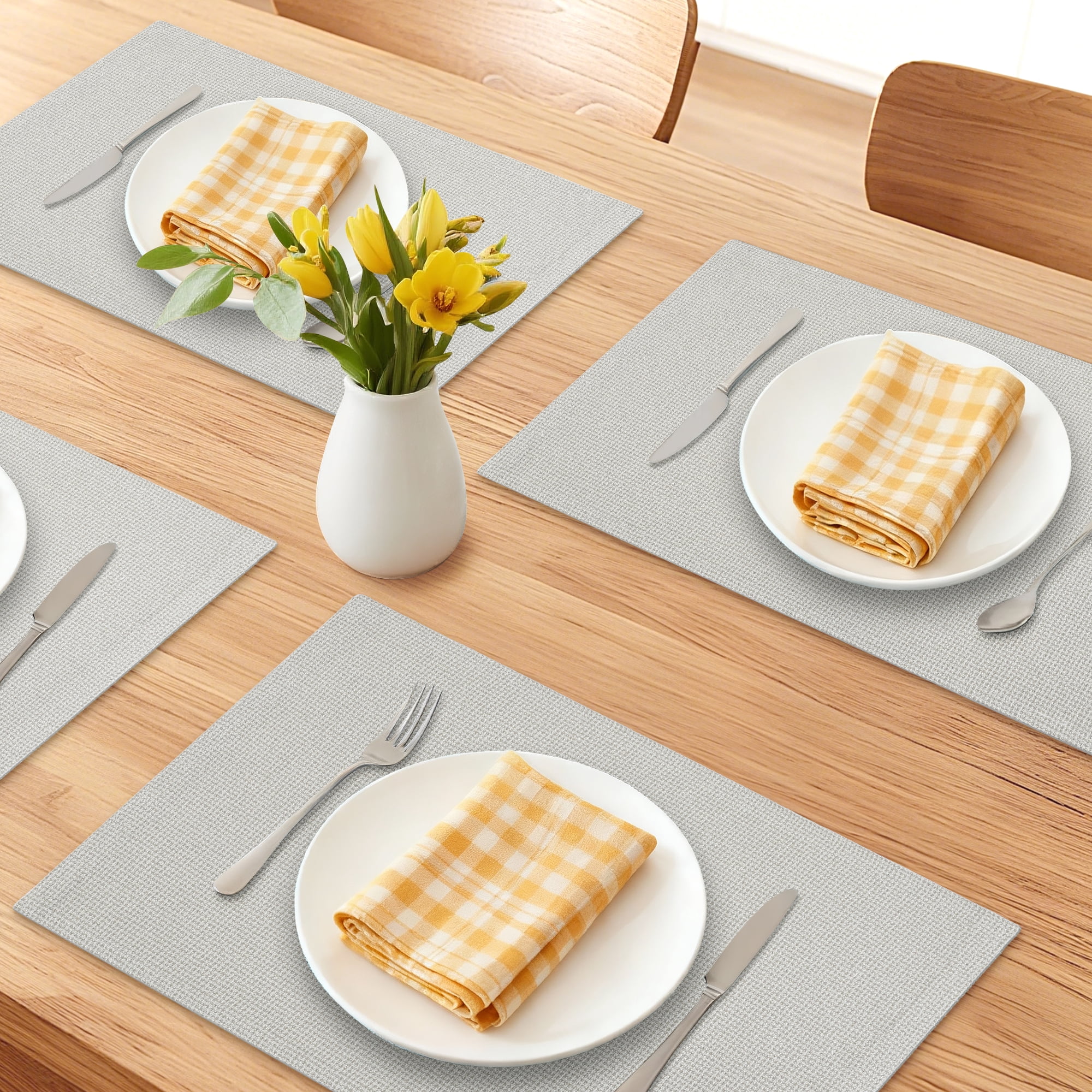 Unique Bargains Cotton and Linen 4Pcs Rustic Table Mats Beige 18.1x11.8inch