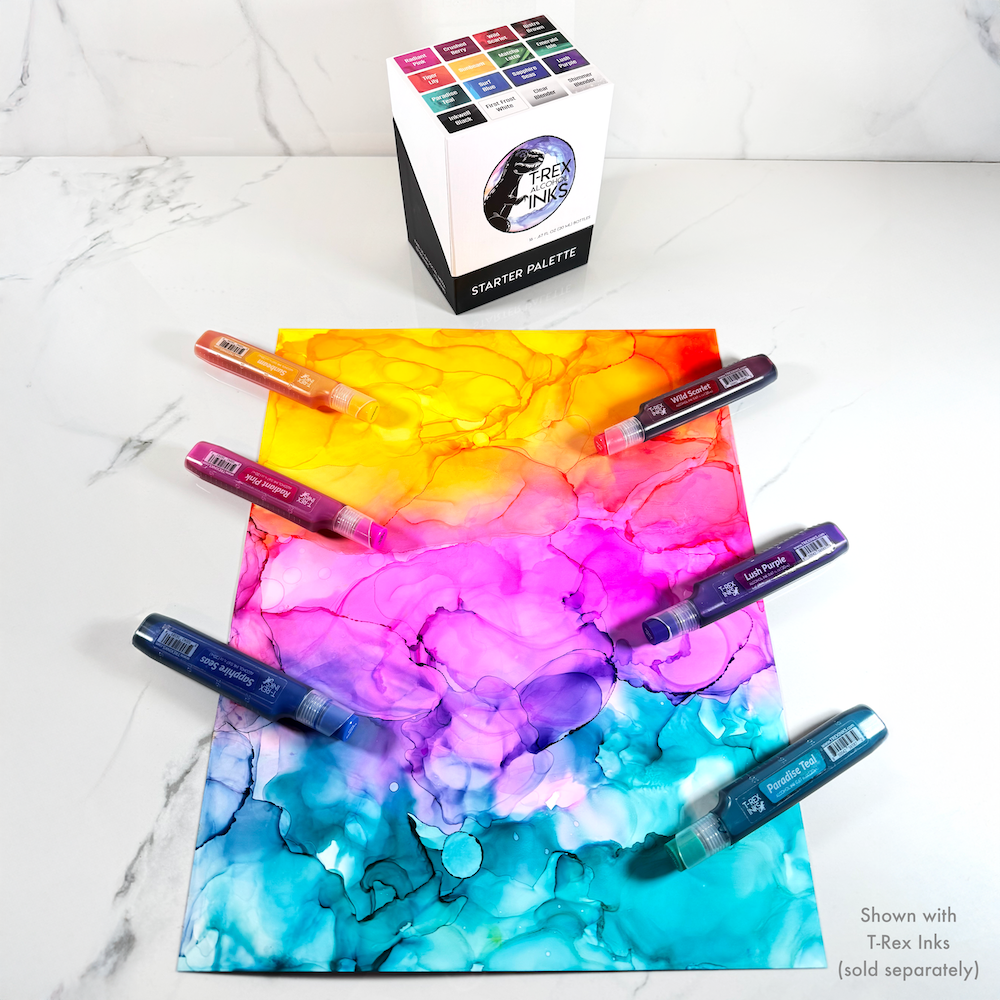 T-Rex Inks Starter Palette Alcohol Ink Set - Vibrant Professional Quality, 16 Colors, Huge 20ml Bottles, Intensely Saturated, High Gloss, for Painting, Tumblers & Epoxy Resin Art