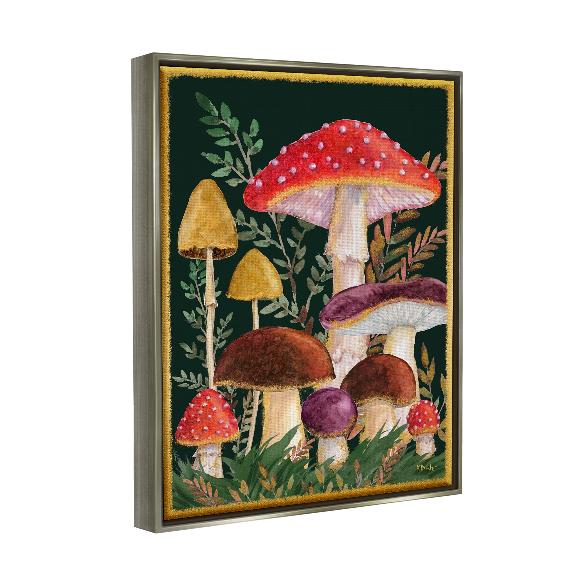 Stupell Industries Woodland Mushrooms Nature Botanical & Floral Painting Gray Floater Framed Art Print Wall Art, 25 x 31